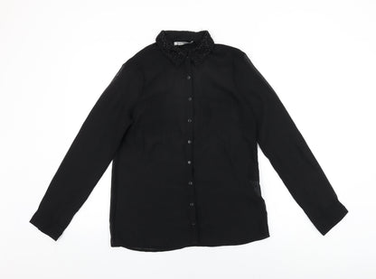 Womens UK Size M Stradivarius Black Basic Button-Up