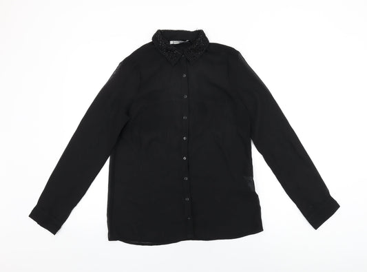 Womens UK Size M Stradivarius Black Basic Button-Up