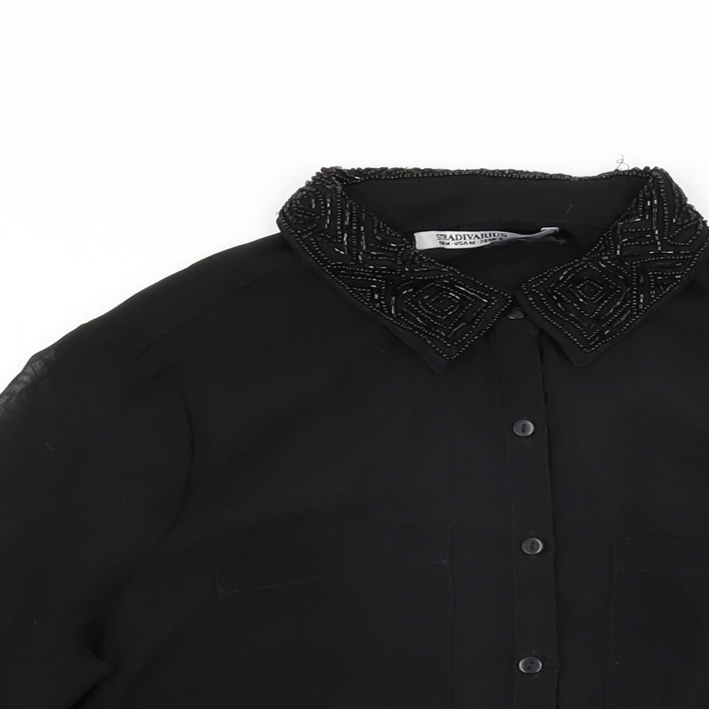 Womens UK Size M Stradivarius Black Basic Button-Up
