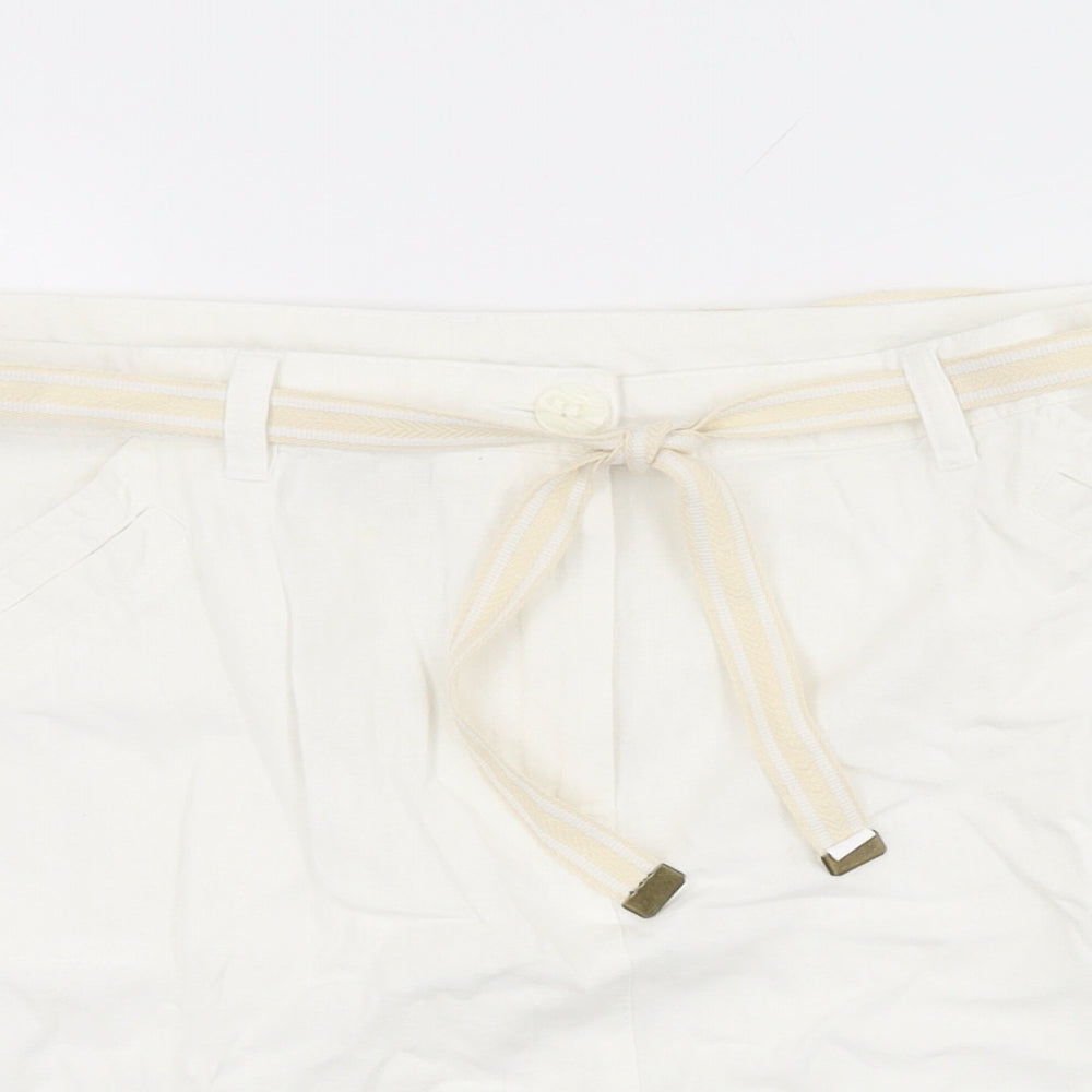 BHS Womens White Linen Mini Skirt Size 16 Zip - Belted