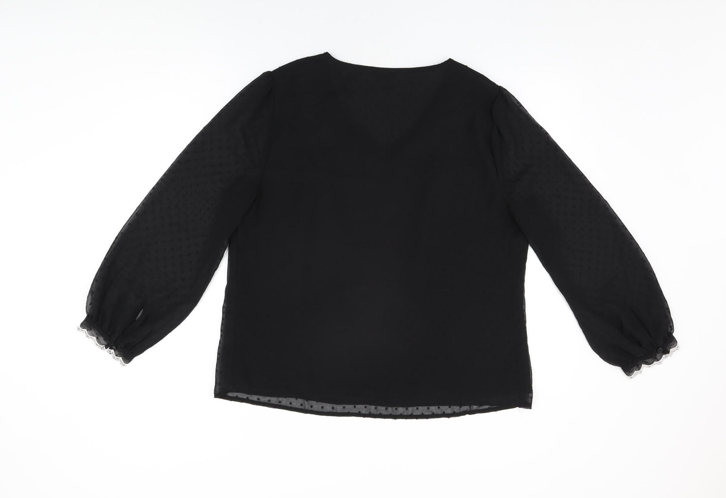 M&Co Womens Black Floral Polyester Basic Blouse Size 16 V-Neck