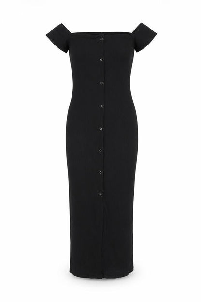 ASOS Womens Black Polyester Bodycon Size 8 Off the Shoulder Snap