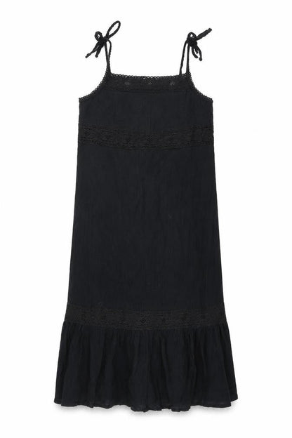 H&M Womens Black Cotton Shift Size 12 Square Neck Tie