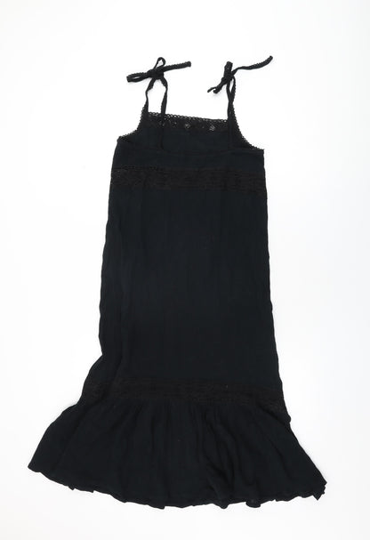 H&M Womens Black Cotton Shift Size 12 Square Neck Tie