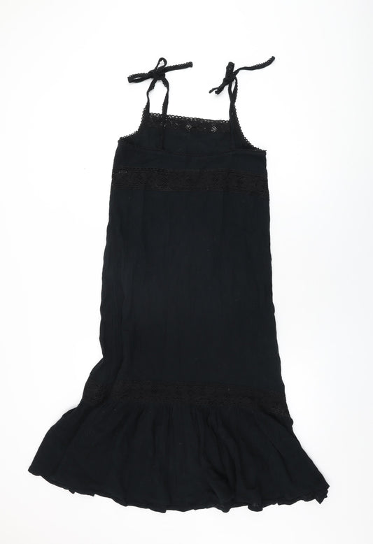 H&M Womens Black Cotton Shift Size 12 Square Neck Tie