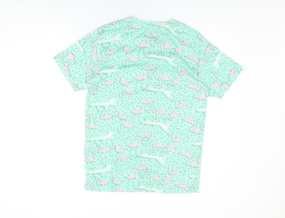 DY Jeans Womens Green Geometric Cotton Basic T-Shirt Size M Round Neck - Flamingo