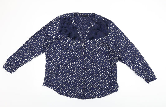 M&Co Womens Blue Geometric Cotton Basic Button-Up Size 20 V-Neck