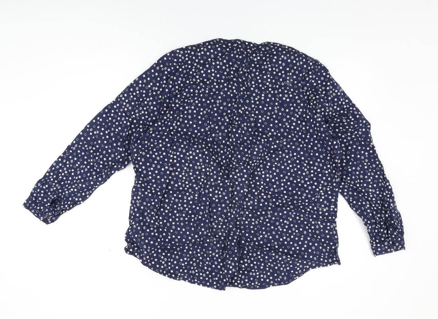 M&Co Womens Blue Geometric Cotton Basic Button-Up Size 20 V-Neck