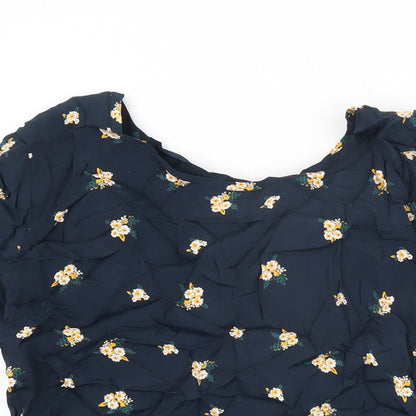 Womens UK Size 10 Cream Blue Basic T-Shirt