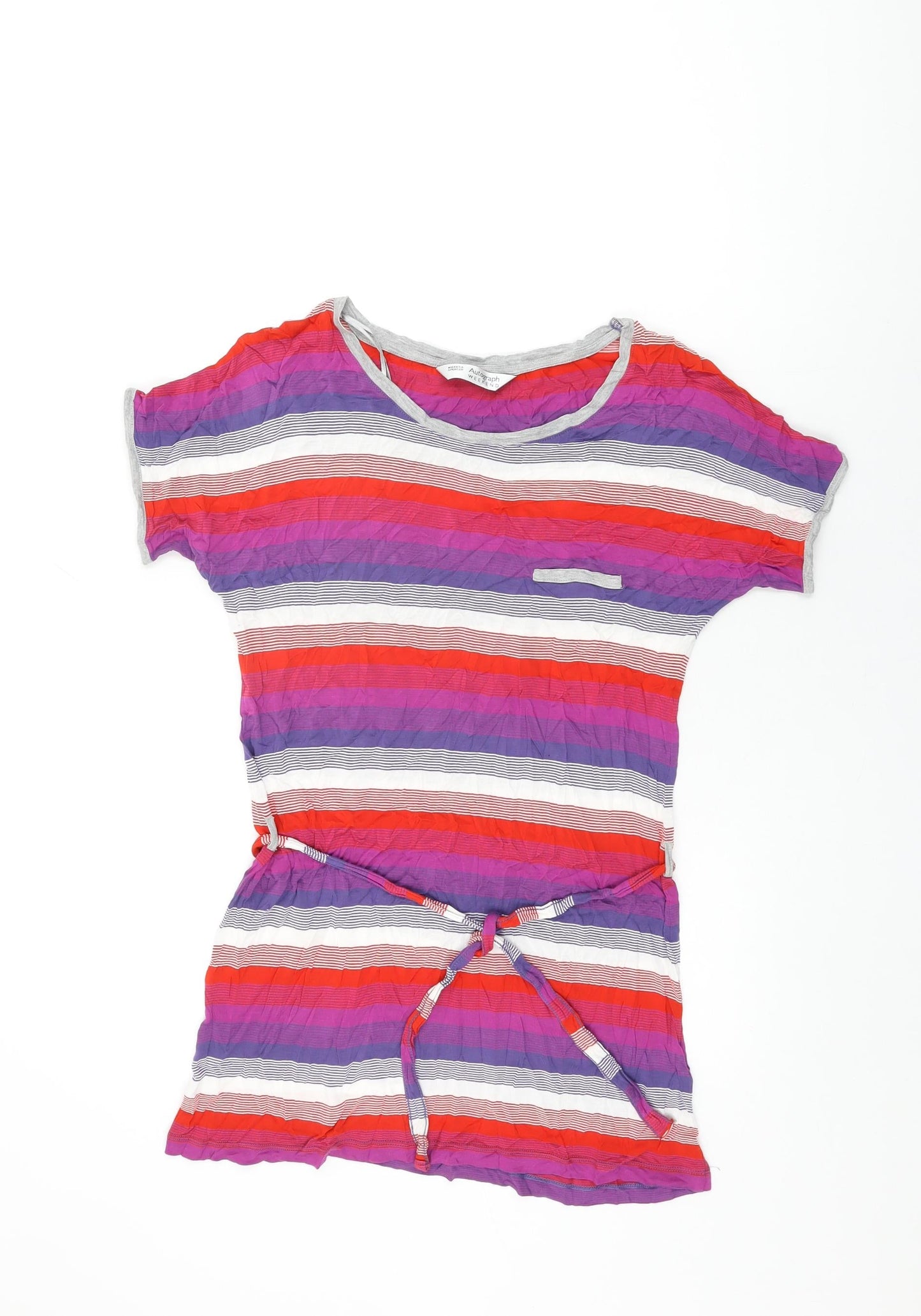 Autograph Womens Multicoloured Striped Viscose Basic T-Shirt Size 12 Round Neck