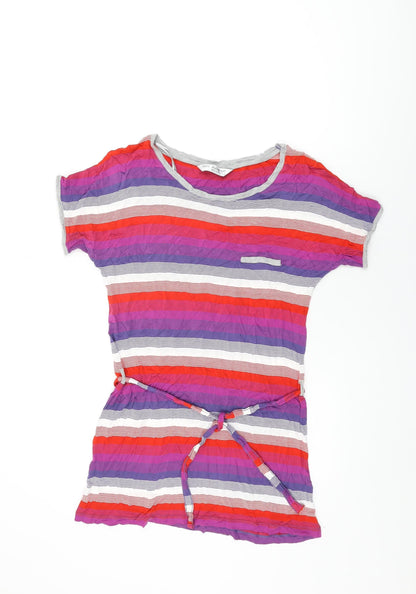 Autograph Womens Multicoloured Striped Viscose Basic T-Shirt Size 12 Round Neck