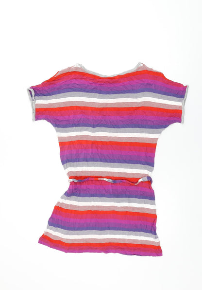 Autograph Womens Multicoloured Striped Viscose Basic T-Shirt Size 12 Round Neck