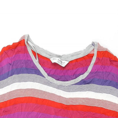 Autograph Womens Multicoloured Striped Viscose Basic T-Shirt Size 12 Round Neck