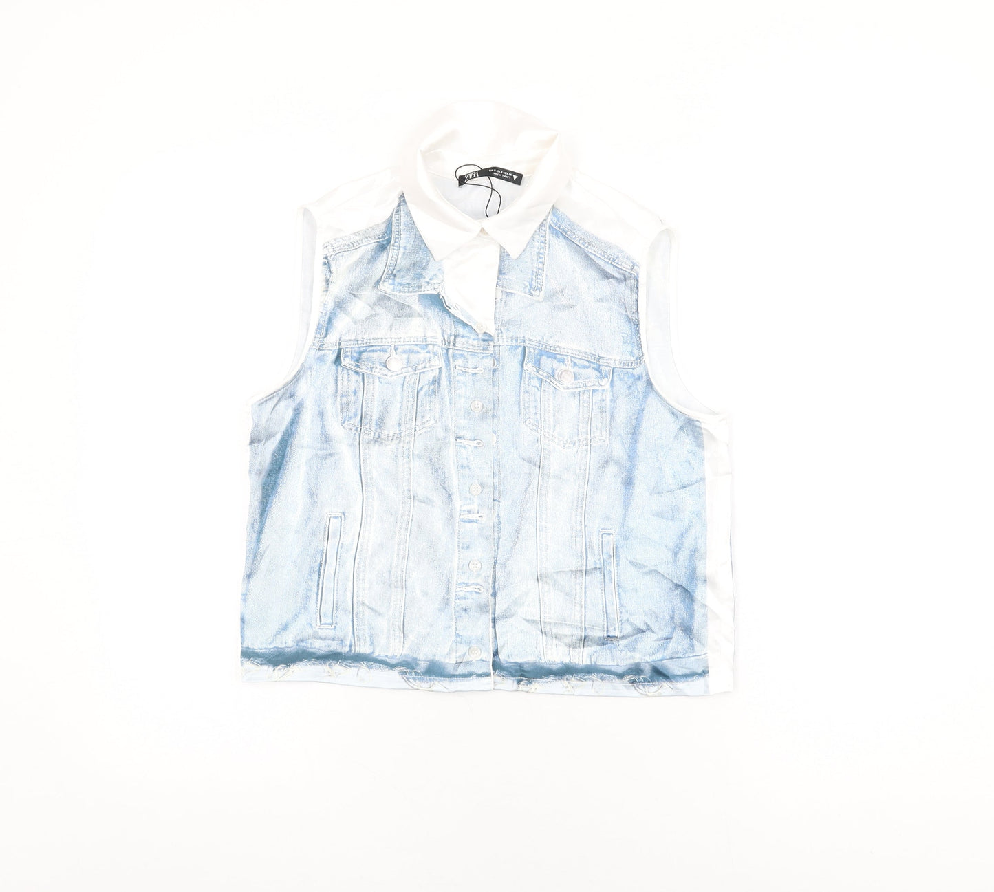 Womens UK Size S Zara Blue Basic Button-Up