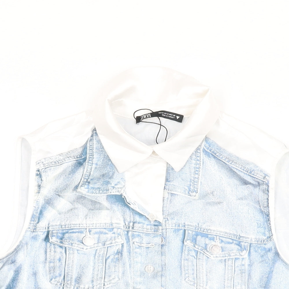 Womens UK Size S Zara Blue Basic Button-Up