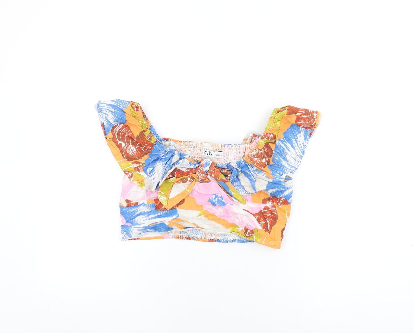 Womens UK Size L Zara Multicoloured Cropped T-Shirt