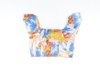 Womens UK Size L Zara Multicoloured Cropped T-Shirt