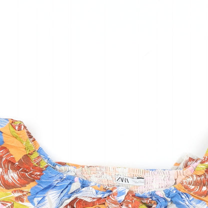 Womens UK Size L Zara Multicoloured Cropped T-Shirt