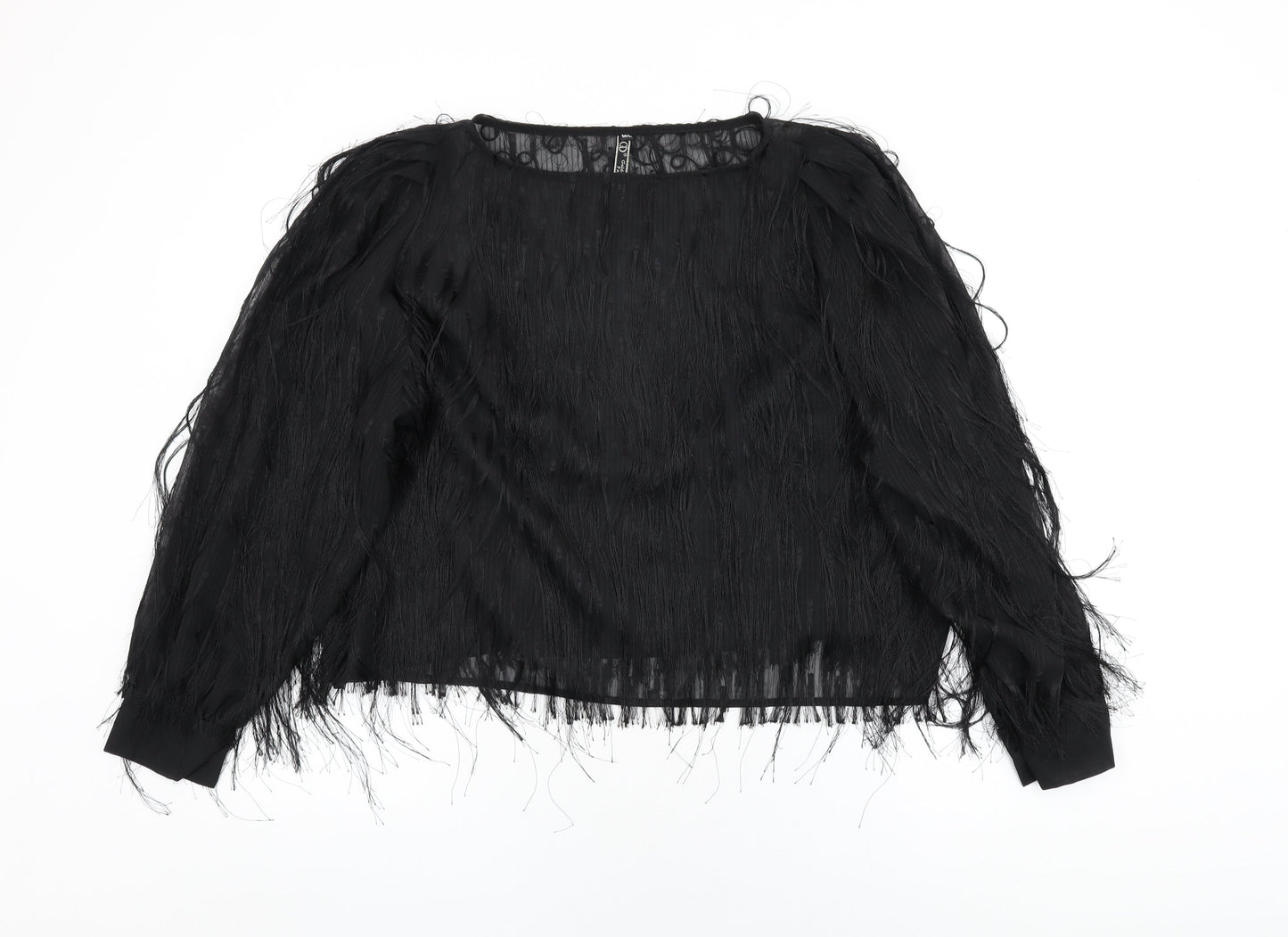 Golden Days Womens Black Polyester Basic Blouse Size M Round Neck - Tassles