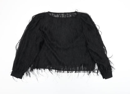 Golden Days Womens Black Polyester Basic Blouse Size M Round Neck - Tassles
