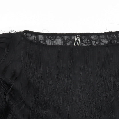 Golden Days Womens Black Polyester Basic Blouse Size M Round Neck - Tassles