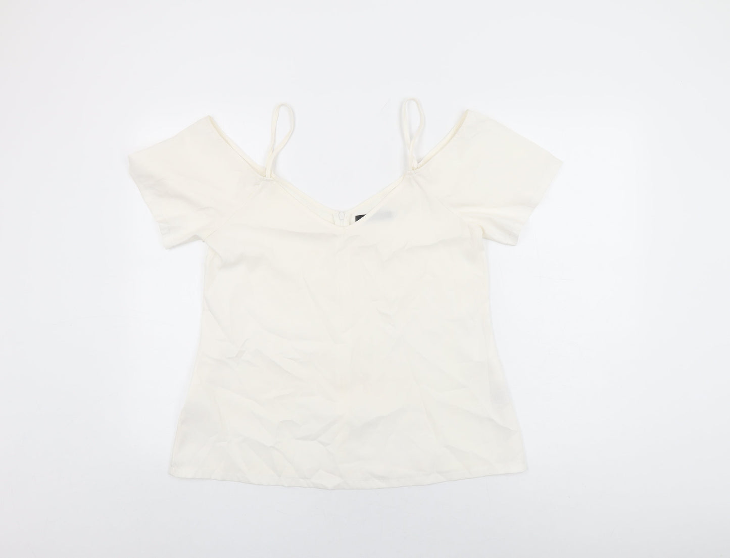 Boohoo Womens White Polyester Basic T-Shirt Size 12 V-Neck