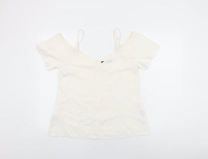 Boohoo Womens White Polyester Basic T-Shirt Size 12 V-Neck