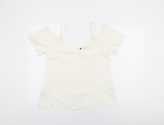 Boohoo Womens White Polyester Basic T-Shirt Size 12 V-Neck