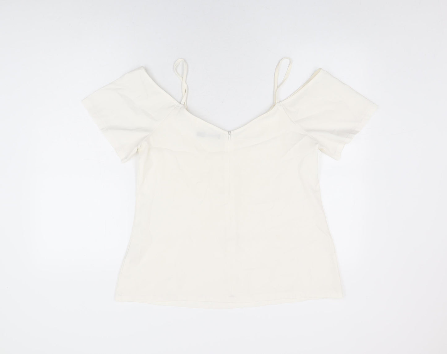 Boohoo Womens White Polyester Basic T-Shirt Size 12 V-Neck