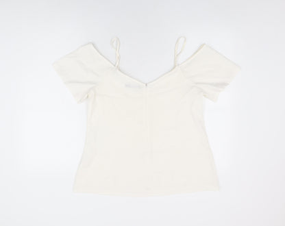 Boohoo Womens White Polyester Basic T-Shirt Size 12 V-Neck