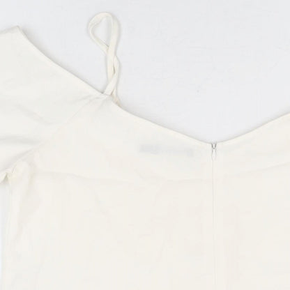 Boohoo Womens White Polyester Basic T-Shirt Size 12 V-Neck