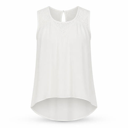 Nichii Womens White Polyester Basic T-Shirt Size M Round Neck - Lace Detail