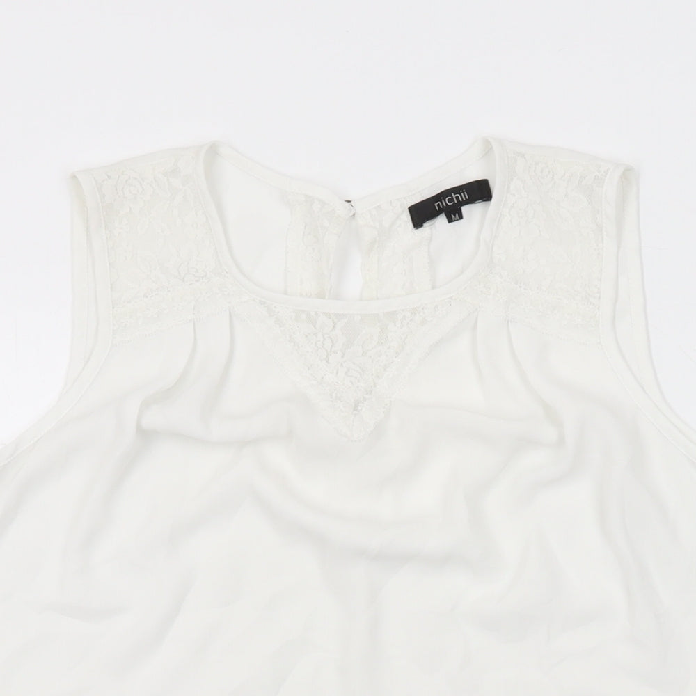 Nichii Womens White Polyester Basic T-Shirt Size M Round Neck - Lace Detail