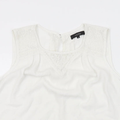 Nichii Womens White Polyester Basic T-Shirt Size M Round Neck - Lace Detail