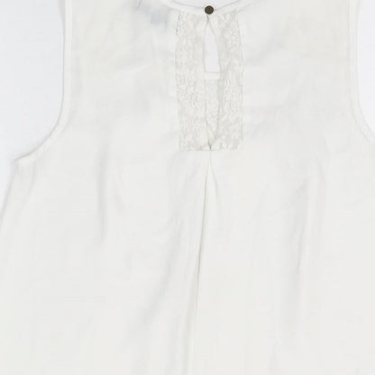 Nichii Womens White Polyester Basic T-Shirt Size M Round Neck - Lace Detail