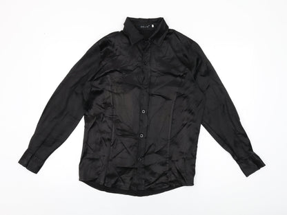 Delie Womens Black Polyester Basic Button-Up Size L Collared