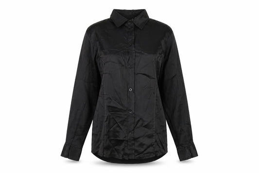 Delie Womens Black Polyester Basic Button-Up Size L Collared