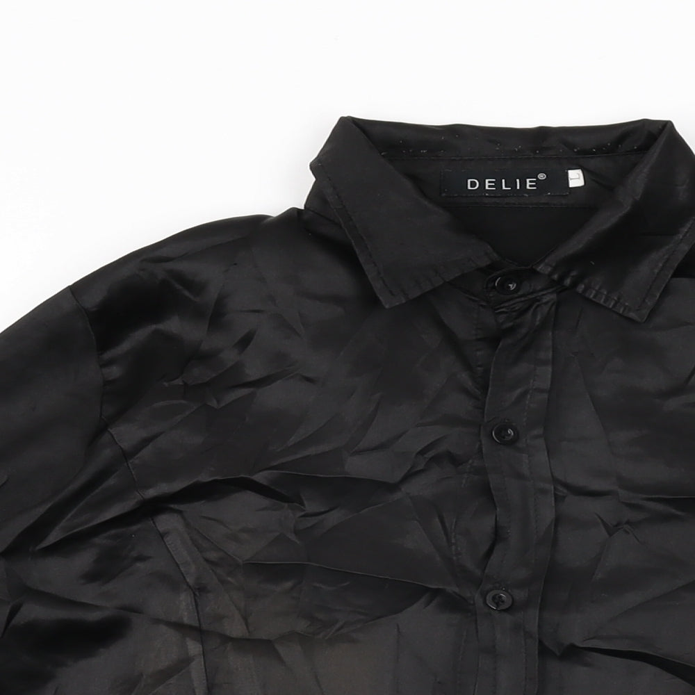 Delie Womens Black Polyester Basic Button-Up Size L Collared