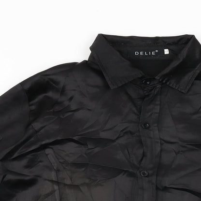 Delie Womens Black Polyester Basic Button-Up Size L Collared