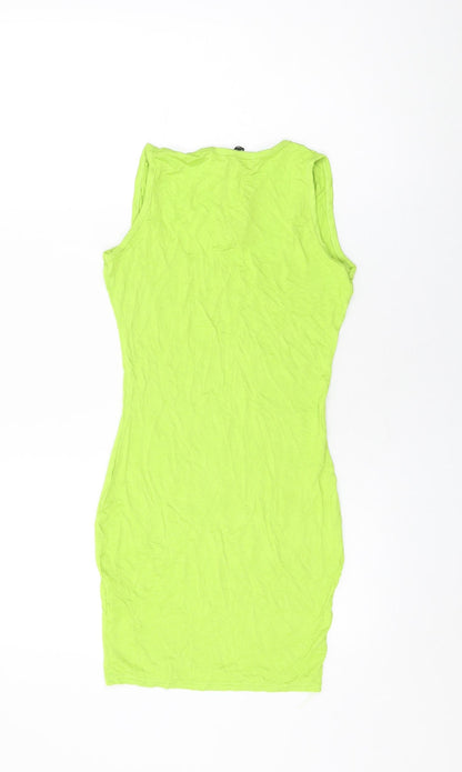 Boohoo Womens Green Viscose Bodycon Size 6 Square Neck Pullover