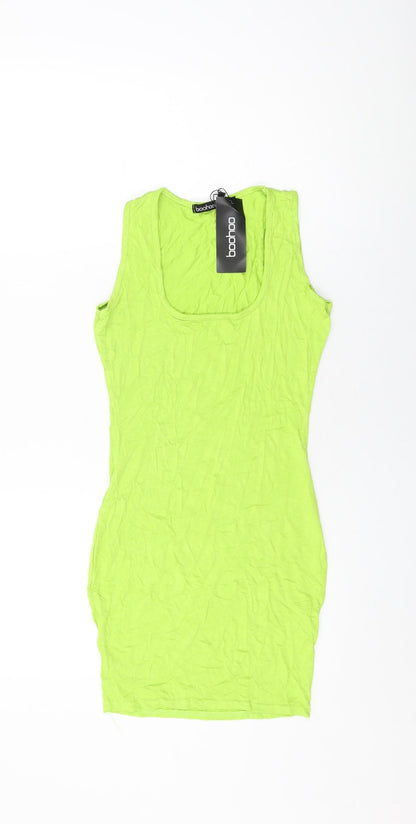 Boohoo Womens Green Viscose Bodycon Size 8 Square Neck Pullover
