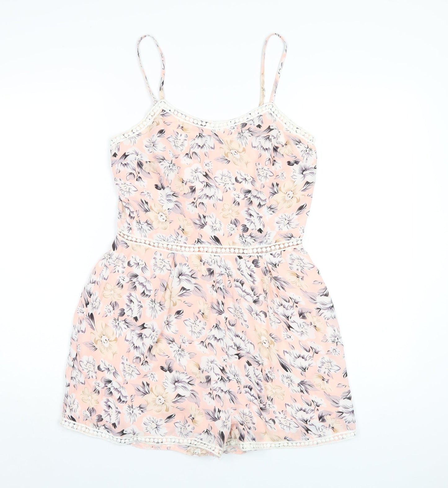 PARISIAN SIGNATURE Womens Pink Floral Polyester Playsuit One-Piece Size 12 Zip