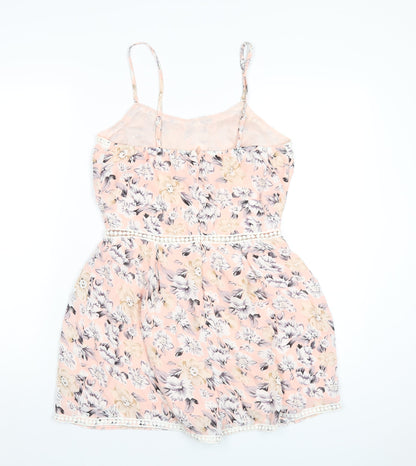 PARISIAN SIGNATURE Womens Pink Floral Polyester Playsuit One-Piece Size 12 Zip