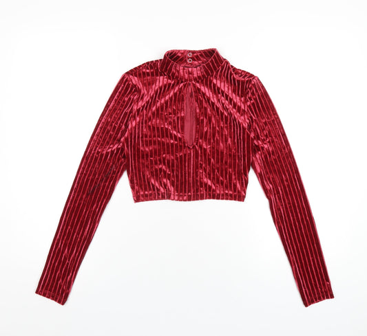 H&M Womens Red Polyester Cropped T-Shirt Size XS Mock Neck