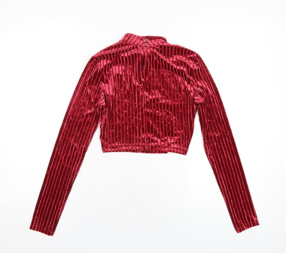 H&M Womens Red Polyester Cropped T-Shirt Size XS Mock Neck