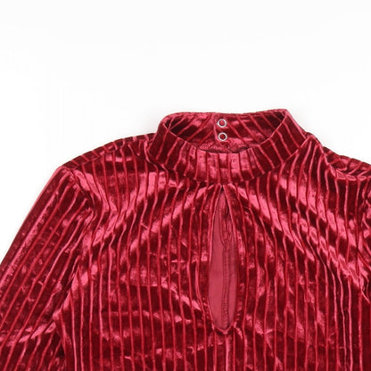 H&M Womens Red Polyester Cropped T-Shirt Size XS Mock Neck