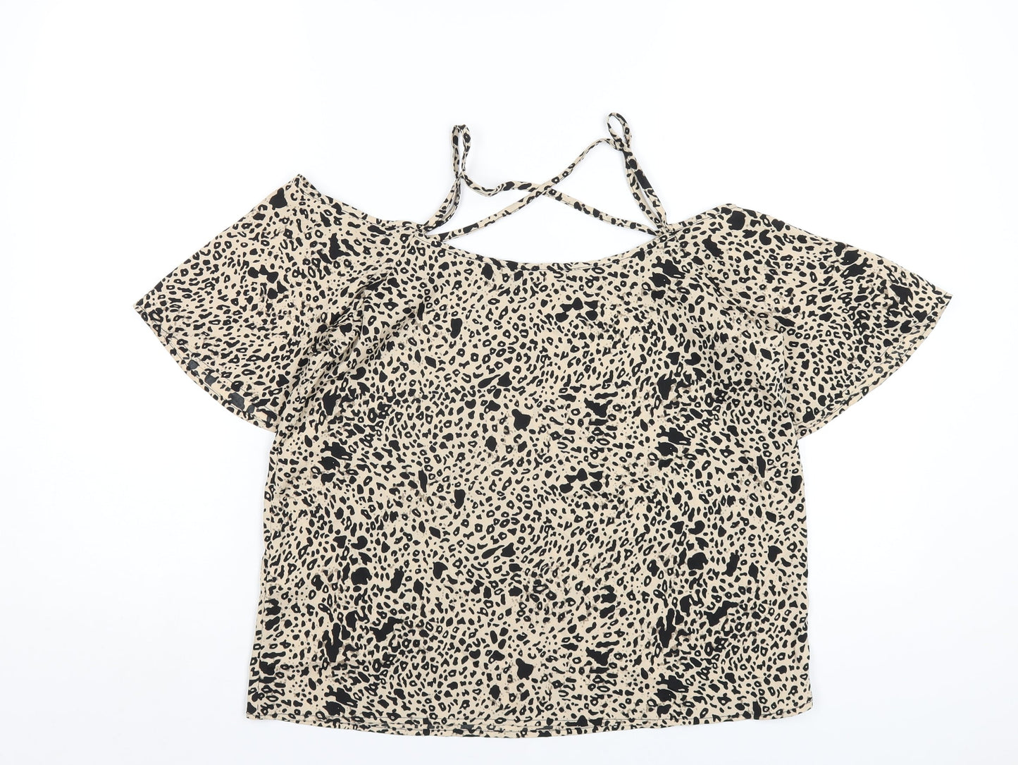 Boohoo Womens Beige Geometric Polyester Basic T-Shirt Size 12 Scoop Neck