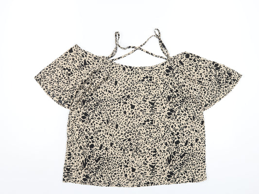 Boohoo Womens Beige Geometric Polyester Basic T-Shirt Size 12 Scoop Neck