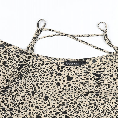 Boohoo Womens Beige Geometric Polyester Basic T-Shirt Size 12 Scoop Neck