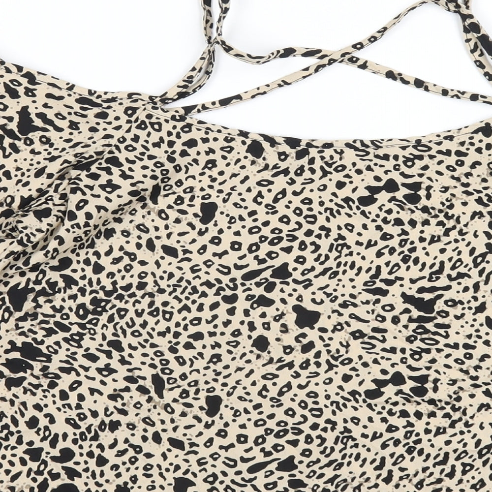 Boohoo Womens Beige Geometric Polyester Basic T-Shirt Size 12 Scoop Neck